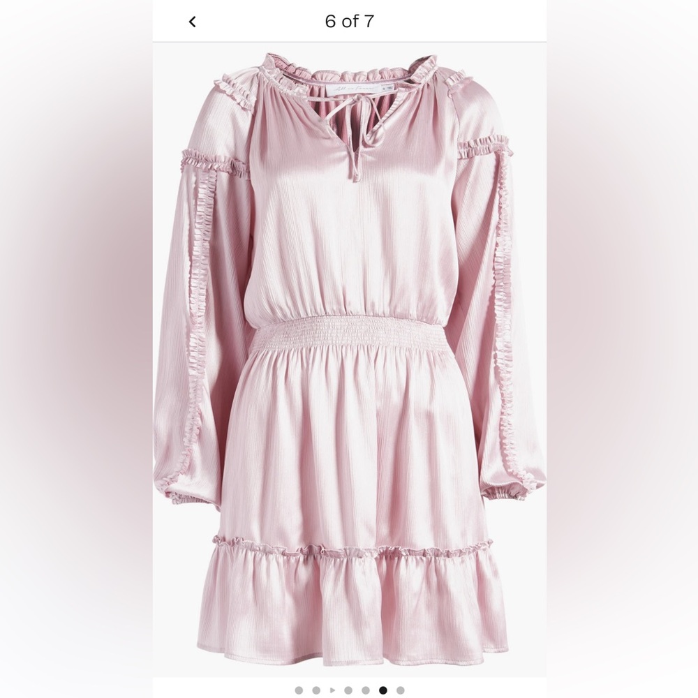 NWT lilac All in Favor Ruffle Long Sleeve satin mini dress size S